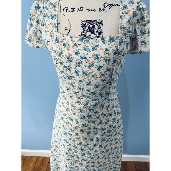 Aveloria Women’s S White Floral Cap Sleeve U-Neck Lined Dress - Picture 4 of 11